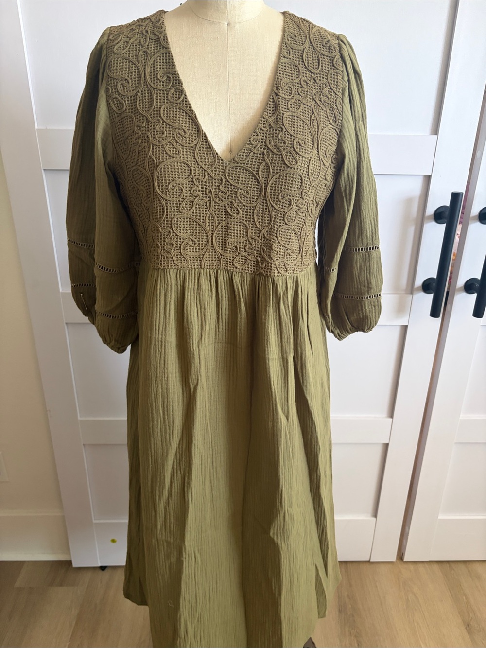 Johnny Was Olive Crochet V-Neck Midi Dress
